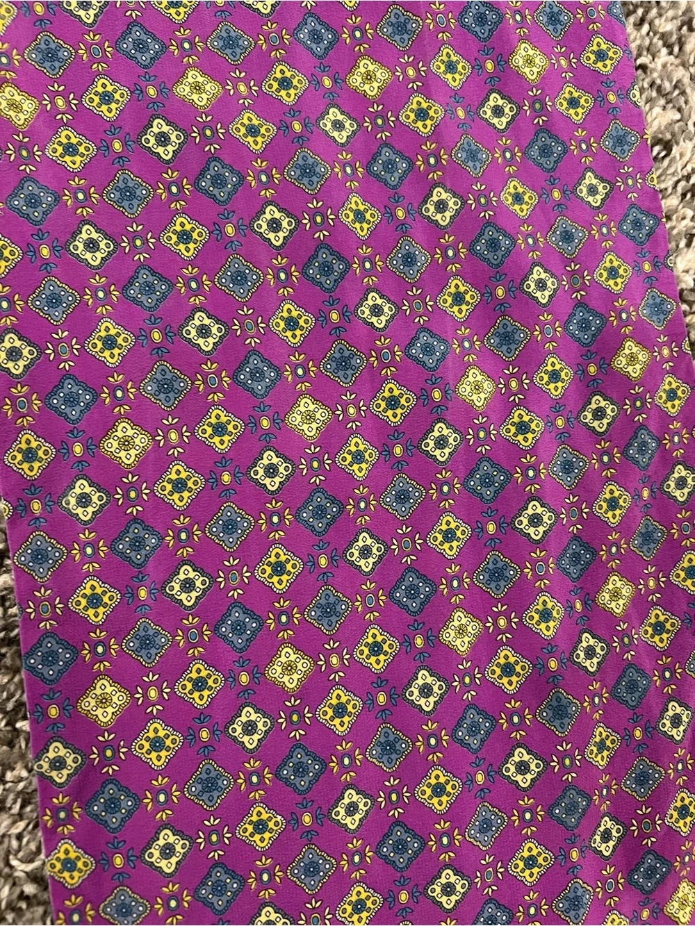 Vintage purple green silk diamond patterned neck scarf geometric retro mod